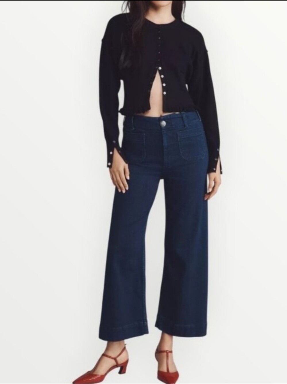 Maeve Anthroplogie The Colette Cropped Wide Leg Pants Jeans Dark Blue